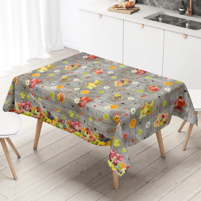 Wachstuch Tischdecke Bordürenmuster 194B Früchte Holz Sommer eckig rund oval
