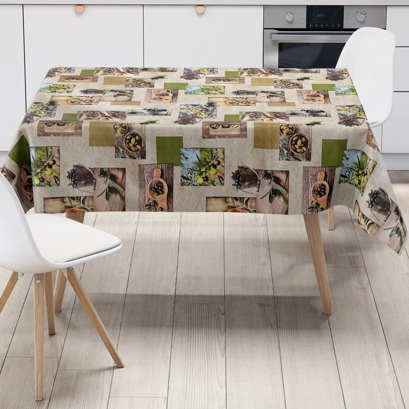 Wachstuch Tischdecke 64A beige Oliven Holz mediterran eckig rund oval