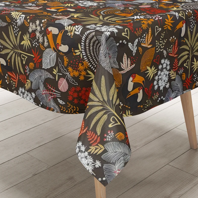 Wachstuch Tischdecke 06349-02 braun Paradies Tukan Dschungel eckig rund oval