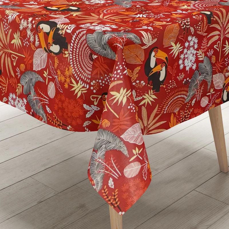 Wachstuch Tischdecke 06349-01 rot Paradies Tukan Dschungel eckig rund oval