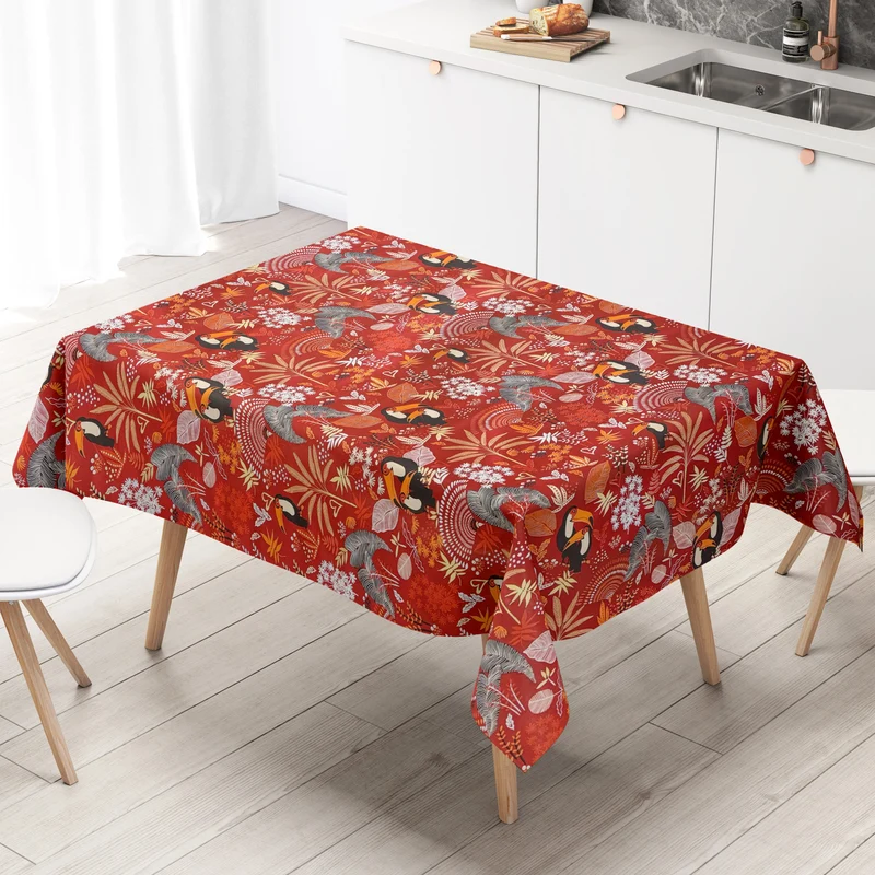 Wachstuch Tischdecke 06349-01 rot Paradies Tukan Dschungel eckig rund oval