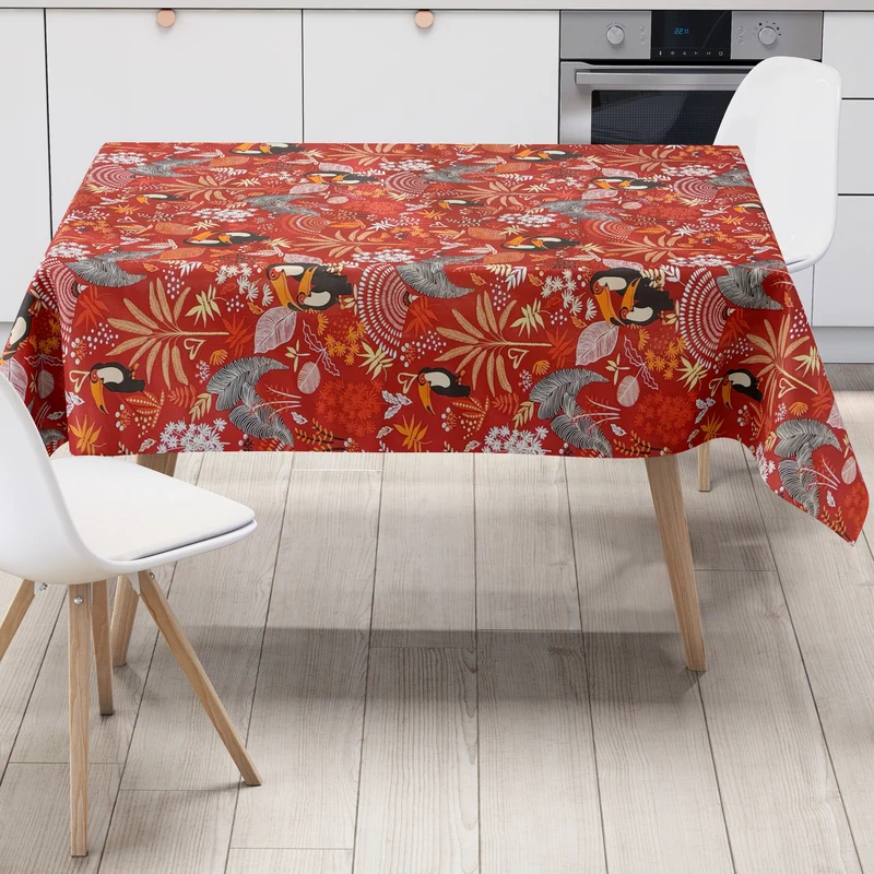 Wachstuch Tischdecke 06349-01 rot Paradies Tukan Dschungel eckig rund oval