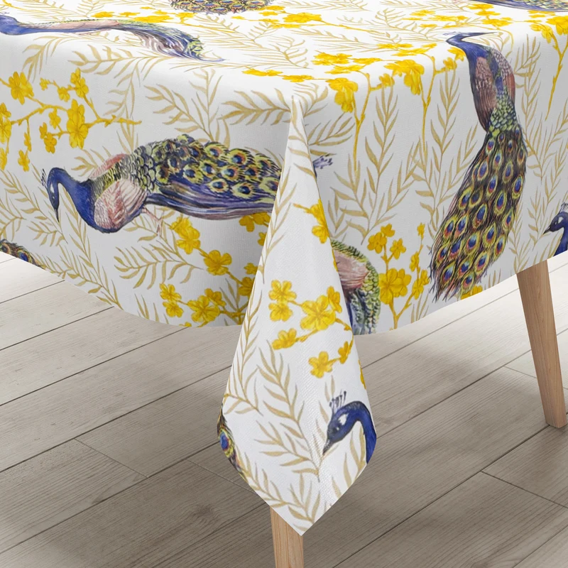 Wachstuch Tischdecke K150247 Pfau Blüten Blätter eckig rund oval