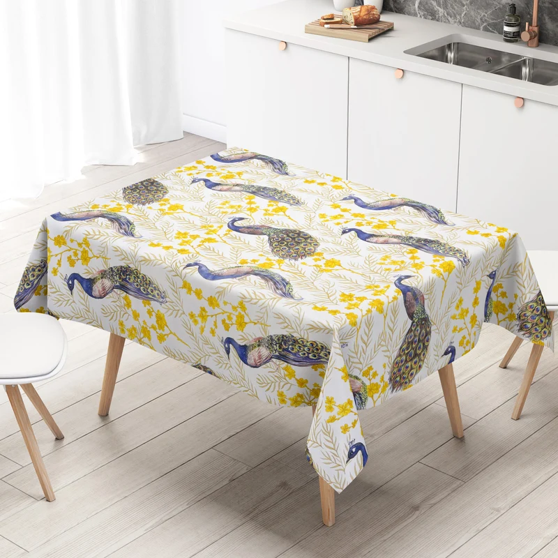 Wachstuch Tischdecke K150247 Pfau Blüten Blätter eckig rund oval