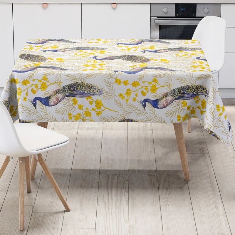 Wachstuch Tischdecke K150247 Pfau Blüten Blätter eckig rund oval