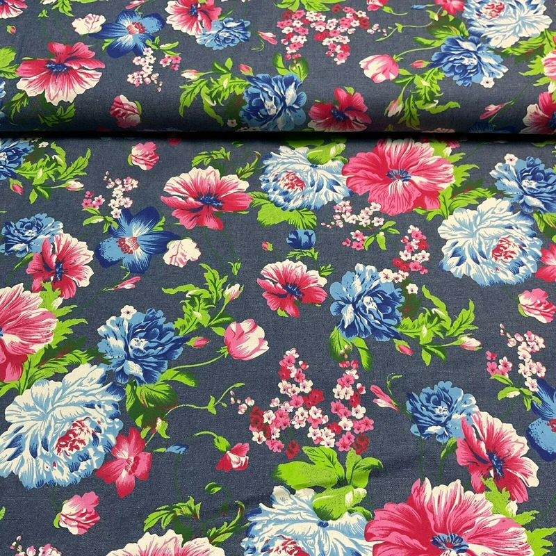 Floral Printed Cotton Chambray Denim Dress Fabric 147cm M1604
