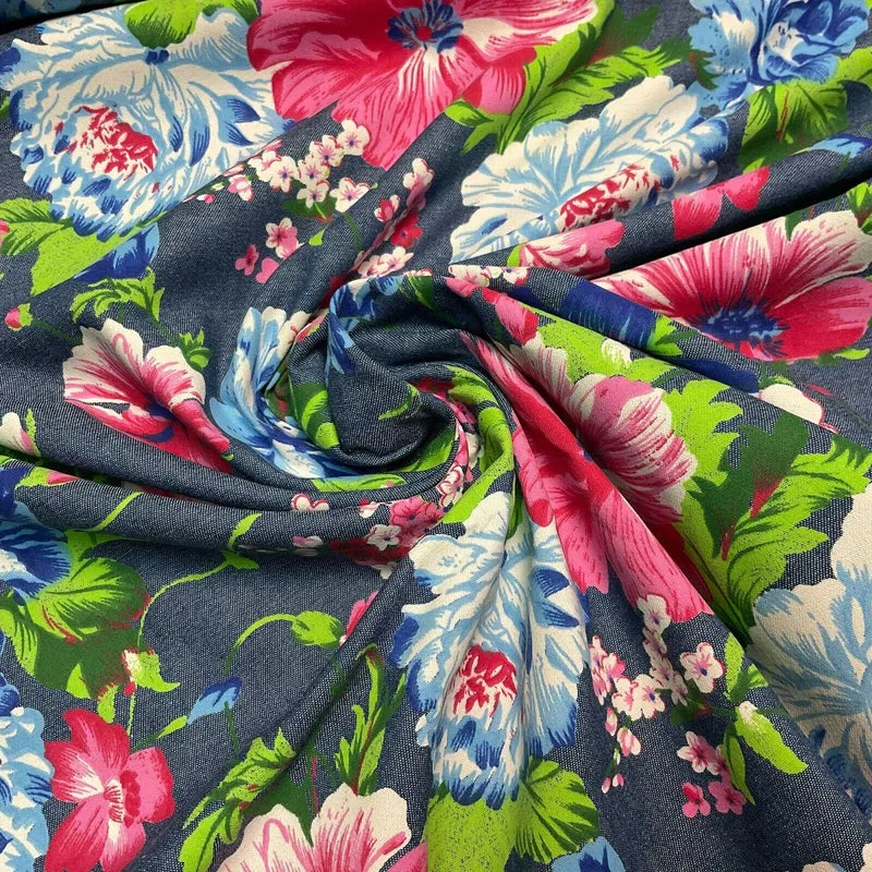 Floral Printed Cotton Chambray Denim Dress Fabric 147cm M1604