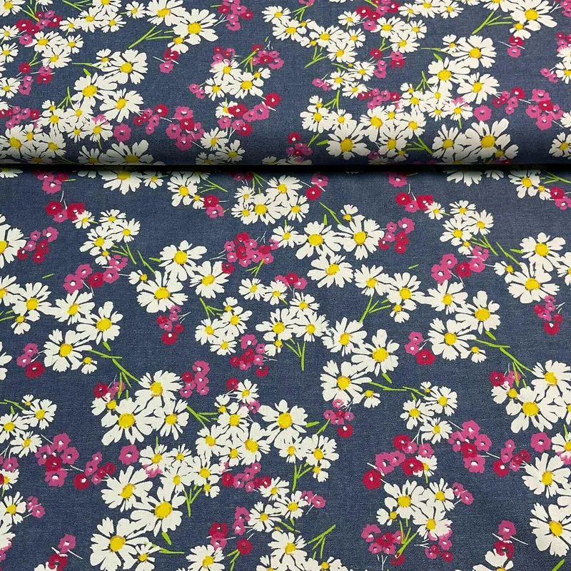Floral Printed Cotton Chambray Denim Dress Fabric 147cm M1604