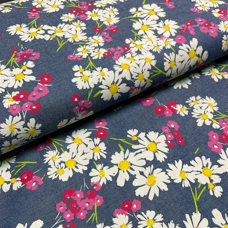 Floral Printed Cotton Chambray Denim Dress Fabric 147cm M1604