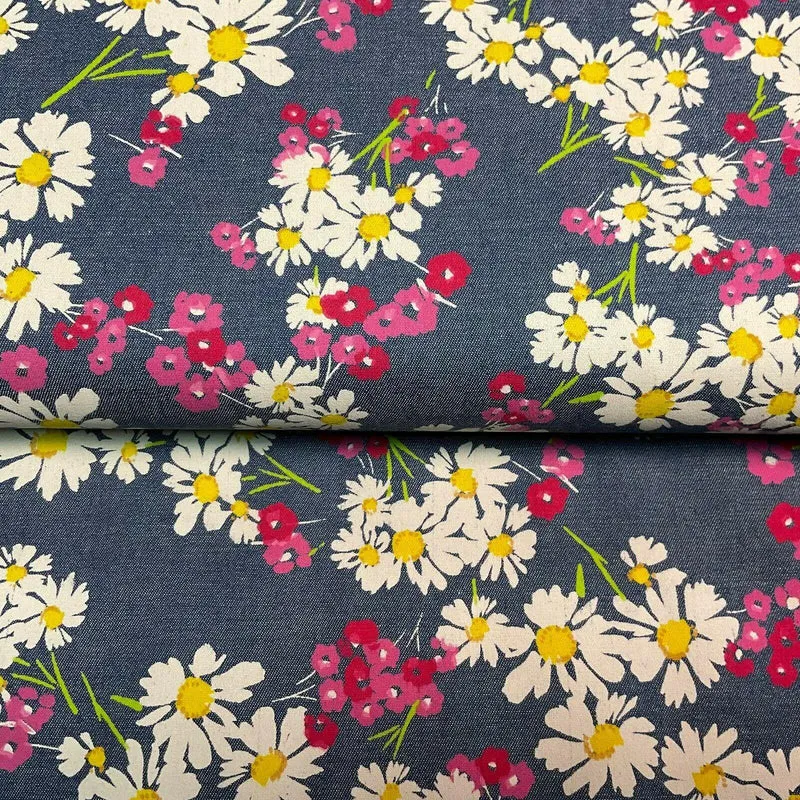 Floral Printed Cotton Chambray Denim Dress Fabric 147cm M1604