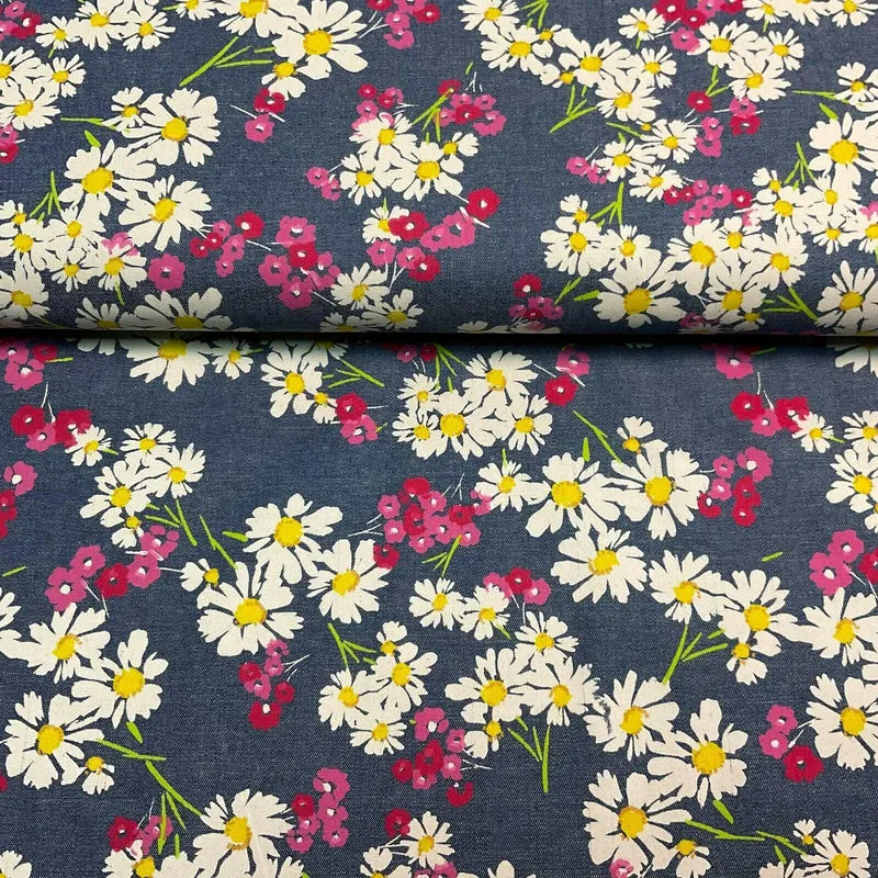 Floral Printed Cotton Chambray Denim Dress Fabric 147cm M1604