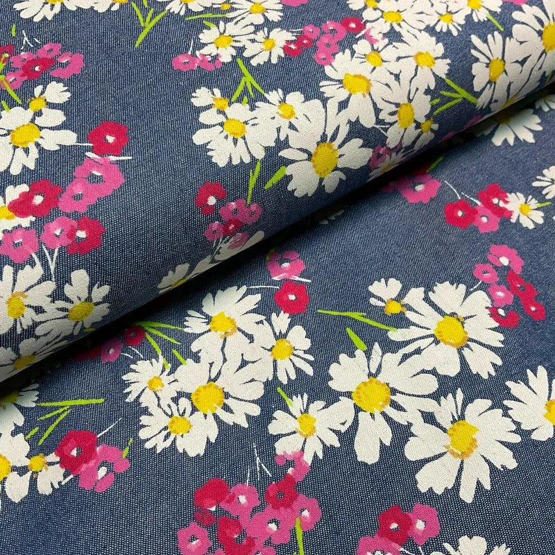 Floral Printed Cotton Chambray Denim Dress Fabric 147cm M1604