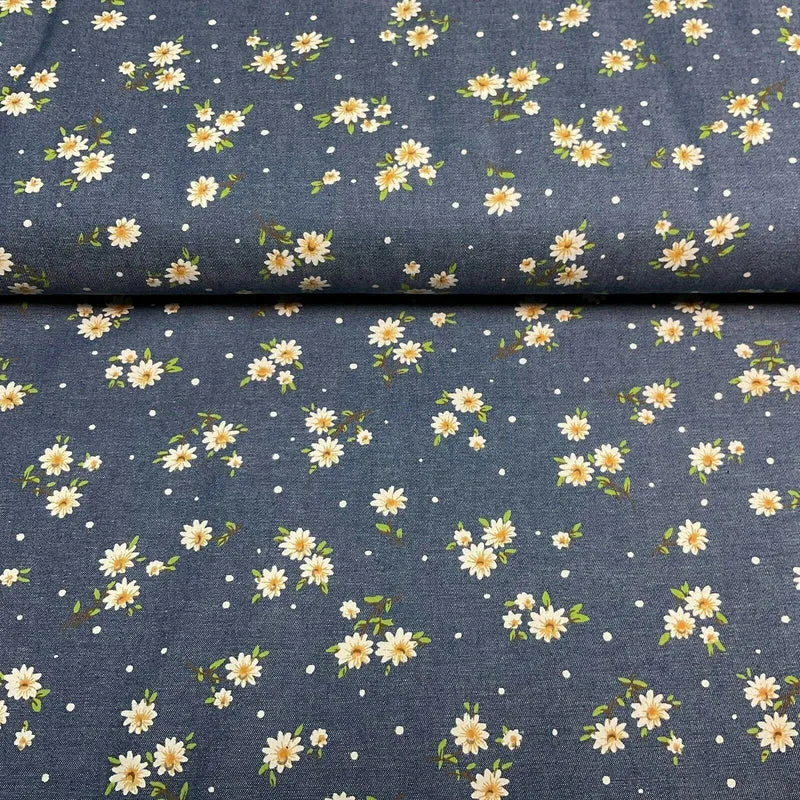 Floral Printed Cotton Chambray Denim Dress Fabric 147cm M1604