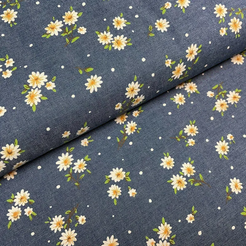 Floral Printed Cotton Chambray Denim Dress Fabric 147cm M1604
