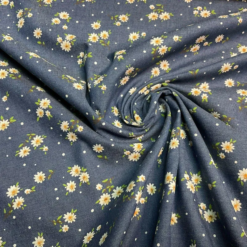 Floral Printed Cotton Chambray Denim Dress Fabric 147cm M1604