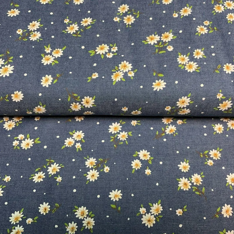 Floral Printed Cotton Chambray Denim Dress Fabric 147cm M1604