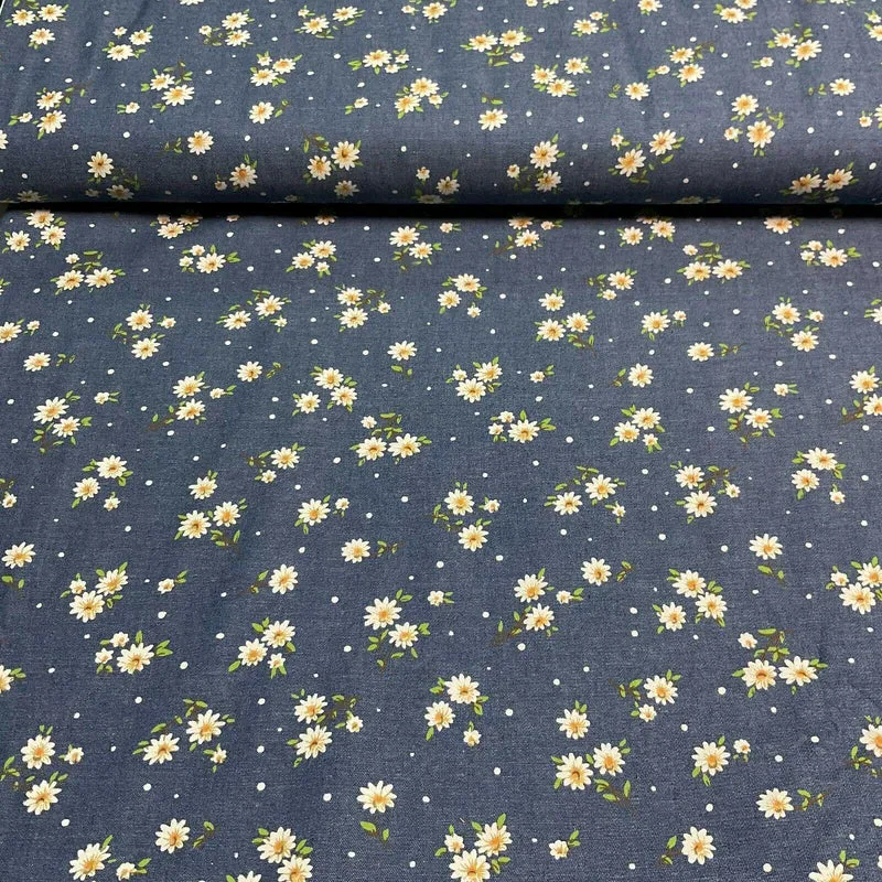 Floral Printed Cotton Chambray Denim Dress Fabric 147cm M1604