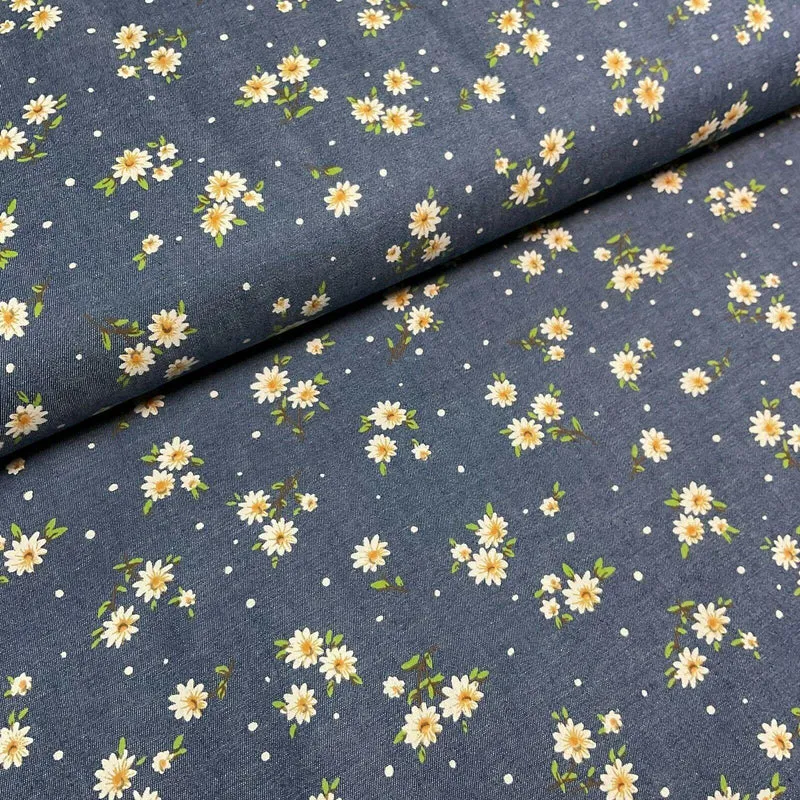 Floral Printed Cotton Chambray Denim Dress Fabric 147cm M1604