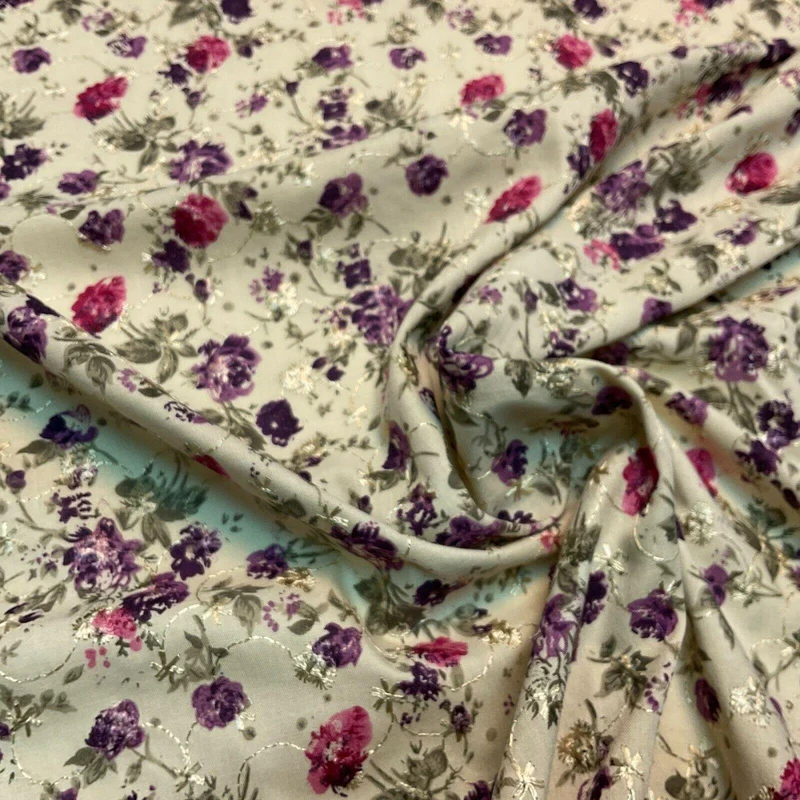 Beige Floral Broderie Anglaise Polycotton dress fabric 100cm M1568
