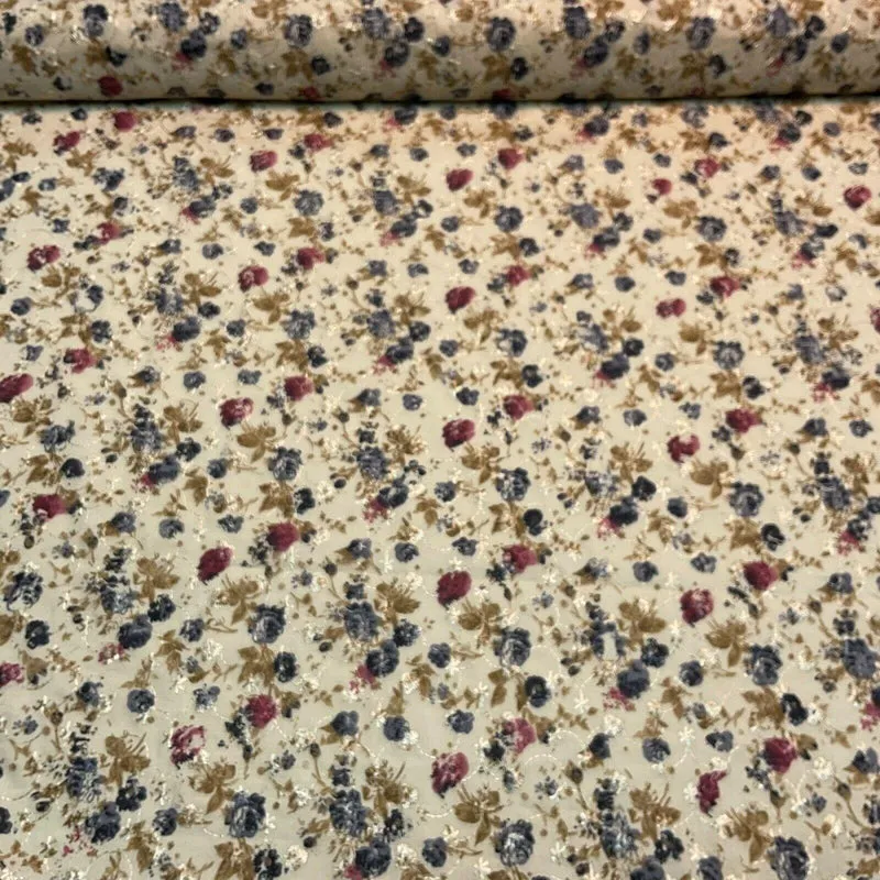 Beige Floral Broderie Anglaise Polycotton dress fabric 100cm M1568