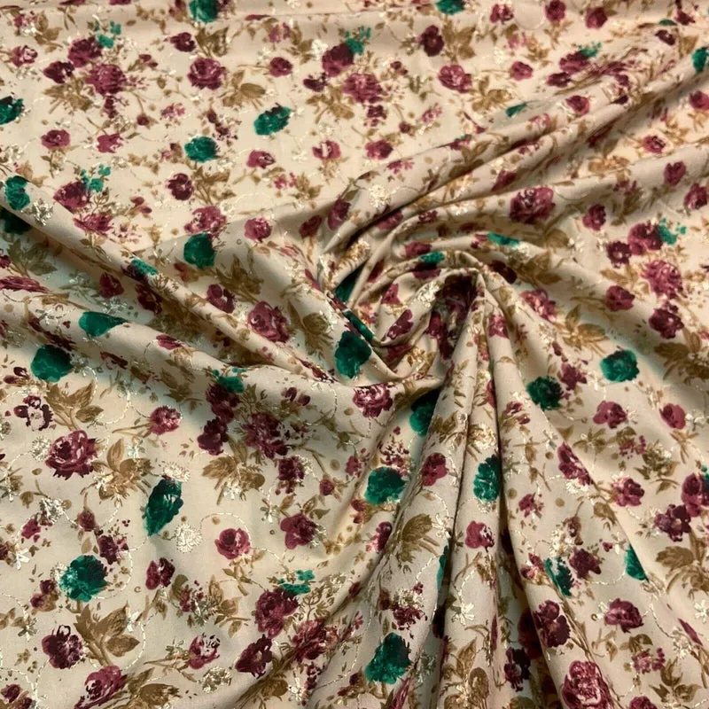 Beige Floral Broderie Anglaise Polycotton dress fabric 100cm M1568