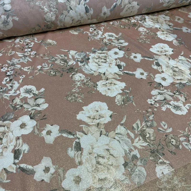 Shimmer Foil Chiffon Floral Designs fabric 147cm wide sold mer metre M1603
