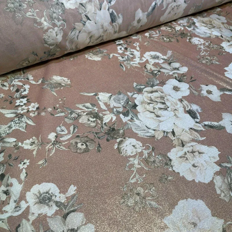 Shimmer Foil Chiffon Floral Designs fabric 147cm wide sold mer metre M1603