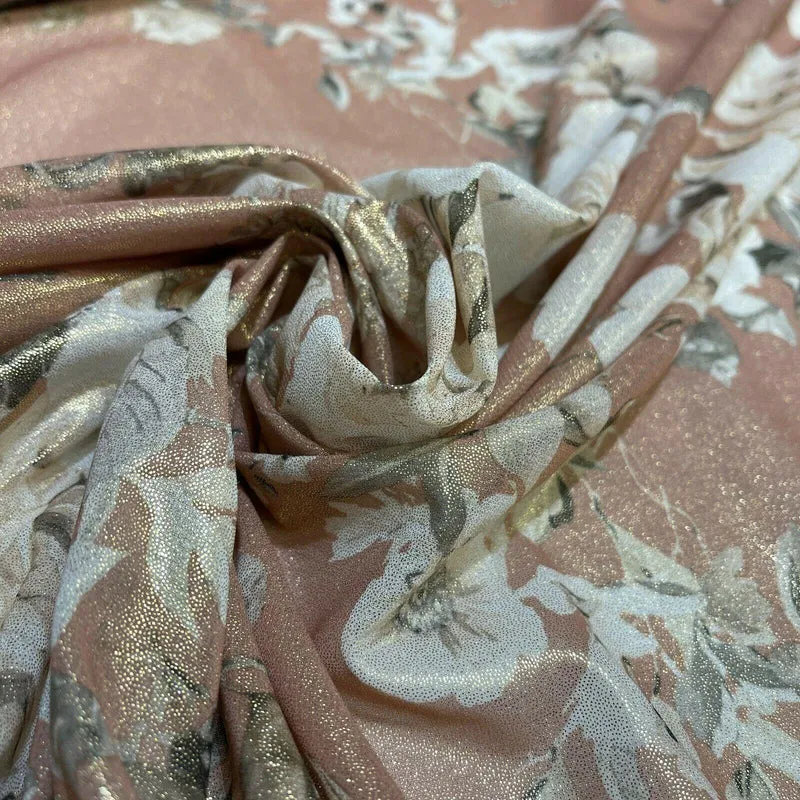 Shimmer Foil Chiffon Floral Designs fabric 147cm wide sold mer metre M1603