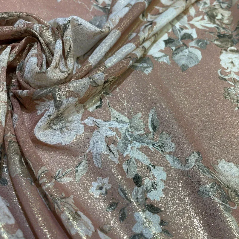 Shimmer Foil Chiffon Floral Designs fabric 147cm wide sold mer metre M1603
