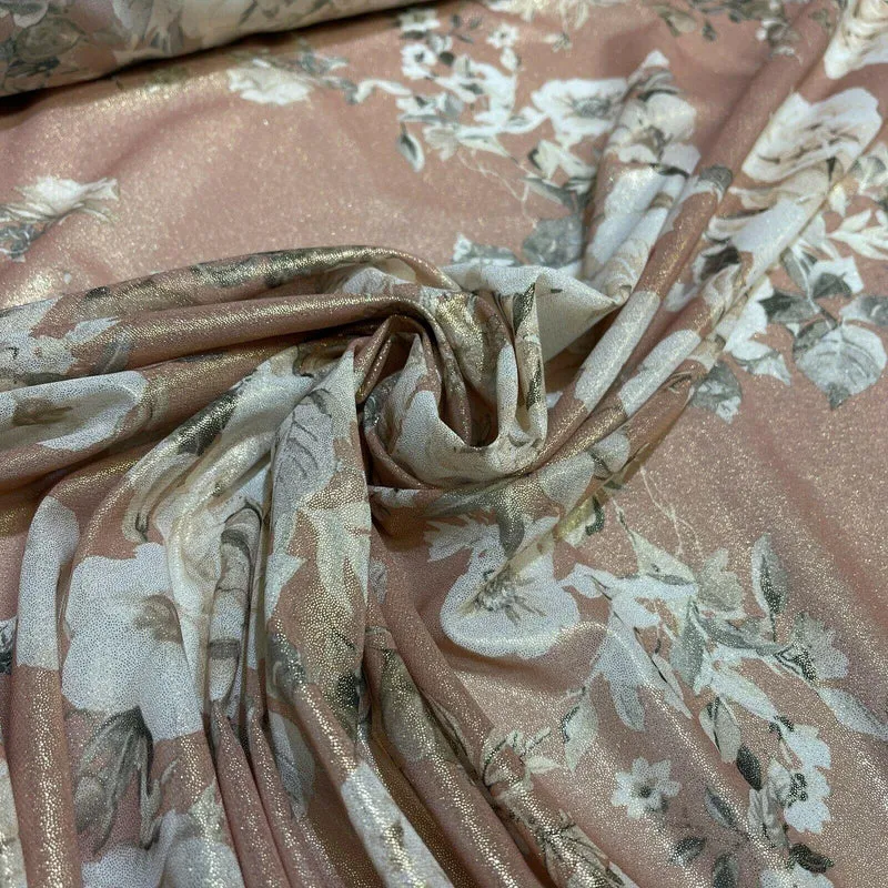 Shimmer Foil Chiffon Floral Designs fabric 147cm wide sold mer metre M1603
