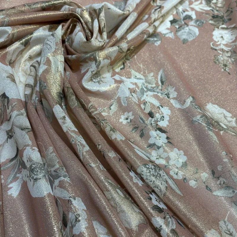 Shimmer Foil Chiffon Floral Designs fabric 147cm wide sold mer metre M1603