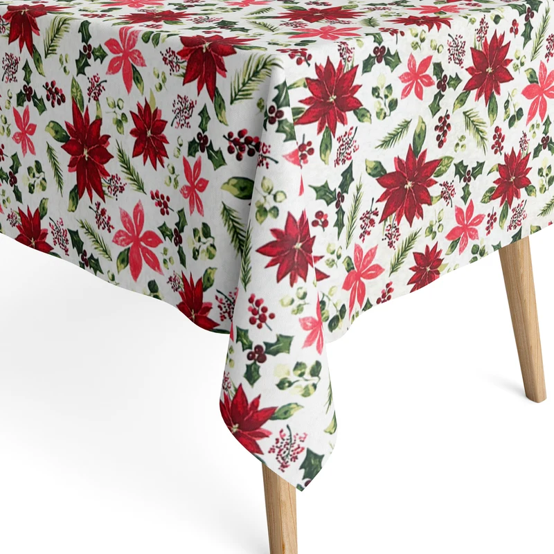 Jacquard Tischdecke aus beschichteter Baumwolle mit Fleckenschutz X42276 Weihnachten Weihnachtssterne Tannenzweige eckig rund oval