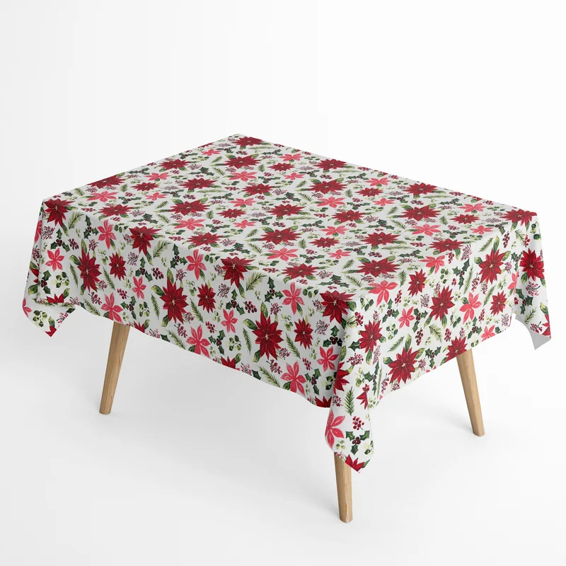 Jacquard Tischdecke aus beschichteter Baumwolle mit Fleckenschutz X42276 Weihnachten Weihnachtssterne Tannenzweige eckig rund oval