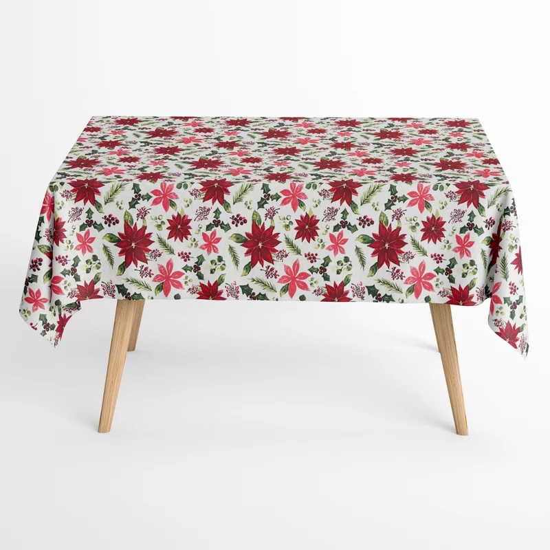 Jacquard Tischdecke aus beschichteter Baumwolle mit Fleckenschutz X42276 Weihnachten Weihnachtssterne Tannenzweige eckig rund oval