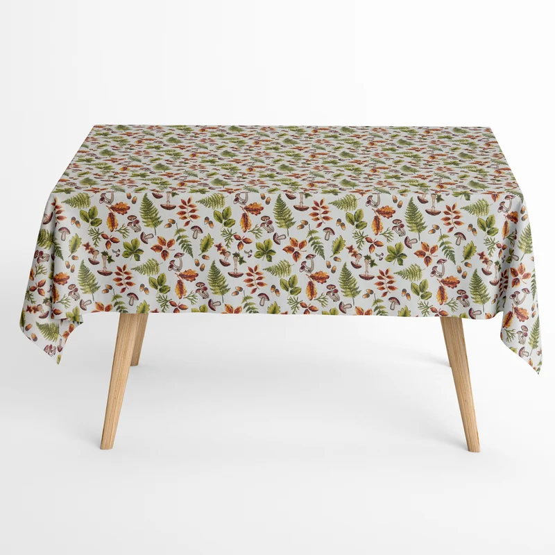 Jacquard Tischdecke aus beschichteter Baumwolle mit Fleckenschutz BOLETUS Herbst Pilze Laub eckig rund oval
