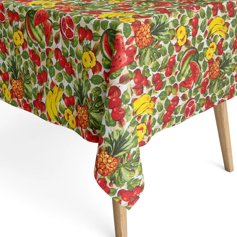 Jacquard Tischdecke aus beschichteter Baumwolle mit Fleckenschutz FRUITMANIA Früchte Ananas Melone Kirsche eckig rund oval