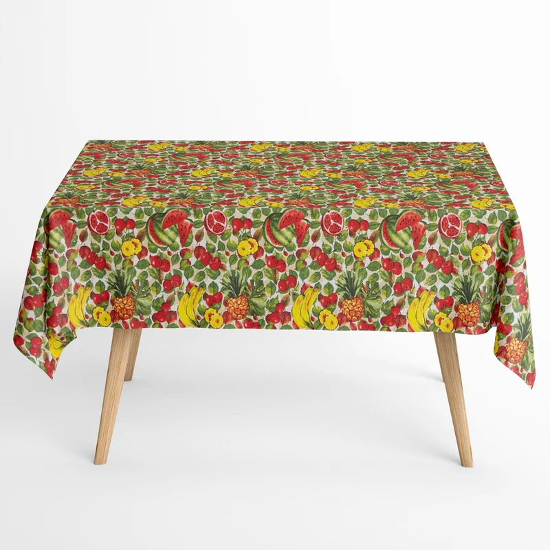 Jacquard Tischdecke aus beschichteter Baumwolle mit Fleckenschutz FRUITMANIA Früchte Ananas Melone Kirsche eckig rund oval