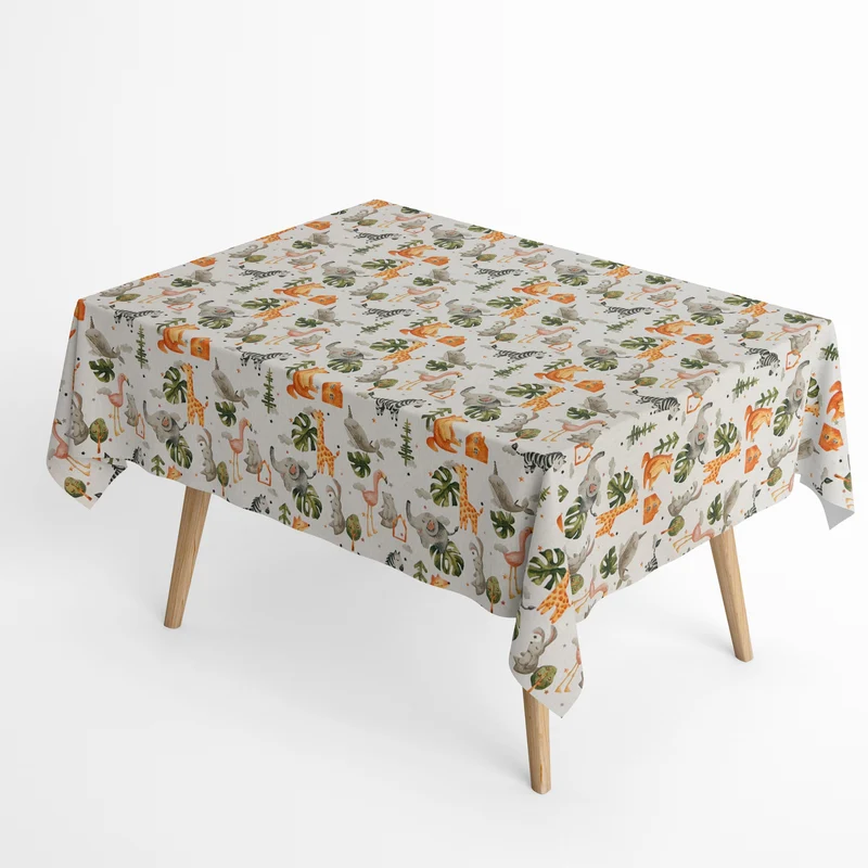 Jacquard Tischdecke aus beschichteter Baumwolle mit Fleckenschutz JUNIOR Zoo Kids Elefant Zebra Giraffe eckig rund oval
