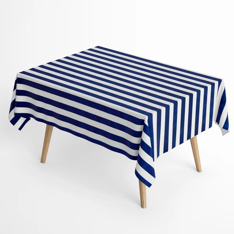 Jacquard Tischdecke aus beschichteter Baumwolle mit Fleckenschutz RAYA TOLDO MARINO maritim Streifen marineblau eckig rund oval