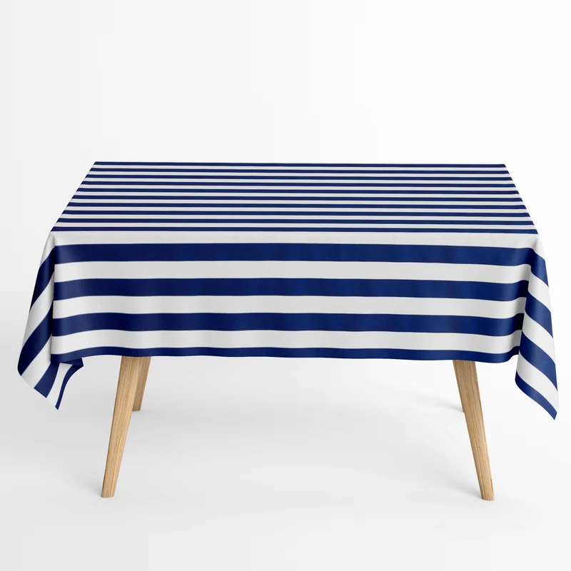 Jacquard Tischdecke aus beschichteter Baumwolle mit Fleckenschutz RAYA TOLDO MARINO maritim Streifen marineblau eckig rund oval