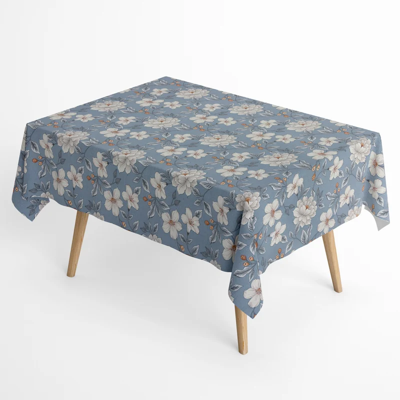 Jacquard Tischdecke aus beschichteter Baumwolle mit Fleckenschutz MONET AZUL Blumen floral auf blau eckig rund oval