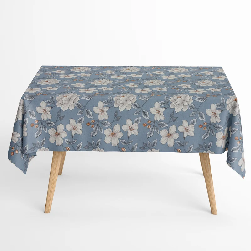 Jacquard Tischdecke aus beschichteter Baumwolle mit Fleckenschutz MONET AZUL Blumen floral auf blau eckig rund oval