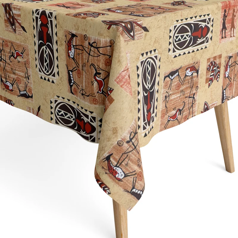 Jacquard Tischdecke aus beschichteter Baumwolle mit Fleckenschutz NIARA CAMEL Afrika eckig rund oval