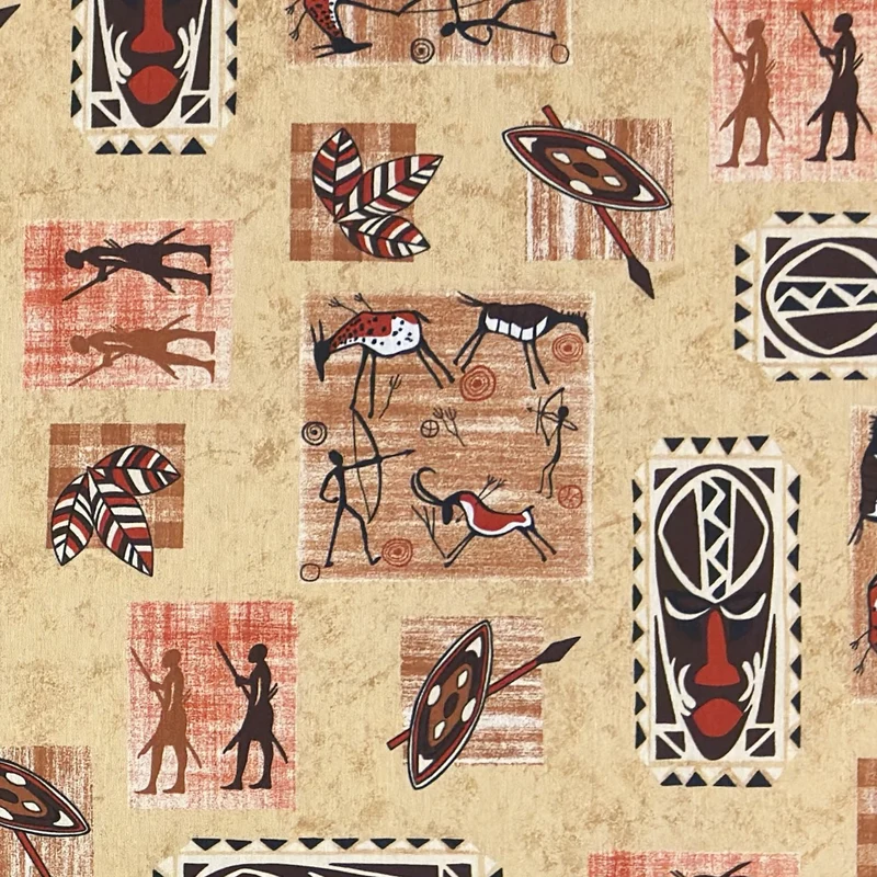 Jacquard Tischdecke aus beschichteter Baumwolle mit Fleckenschutz NIARA CAMEL Afrika eckig rund oval