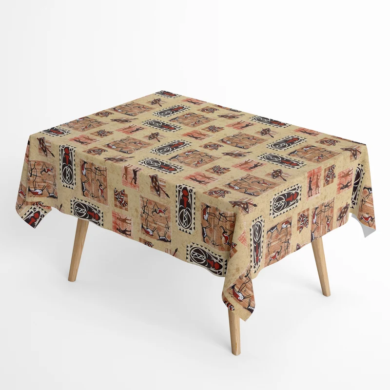 Jacquard Tischdecke aus beschichteter Baumwolle mit Fleckenschutz NIARA CAMEL Afrika eckig rund oval