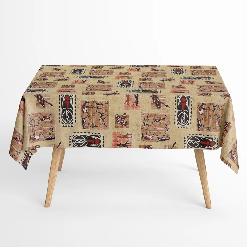 Jacquard Tischdecke aus beschichteter Baumwolle mit Fleckenschutz NIARA CAMEL Afrika eckig rund oval