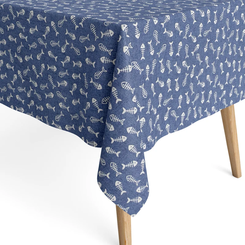 Jacquard Tischdecke aus beschichteter Baumwolle mit Fleckenschutz RASPAS AZUL maritim Fische eckig rund oval