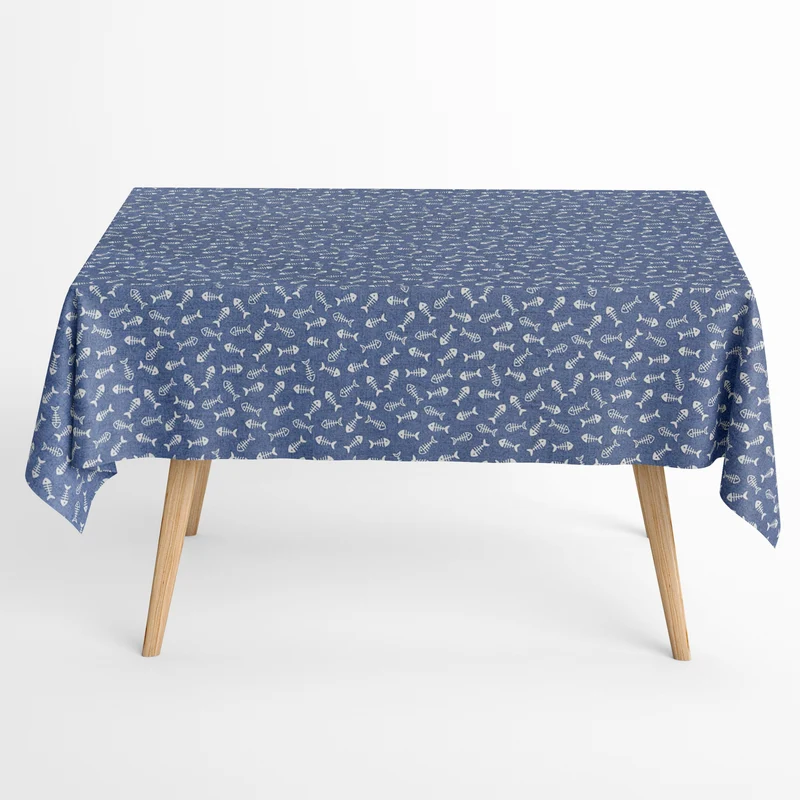 Jacquard Tischdecke aus beschichteter Baumwolle mit Fleckenschutz RASPAS AZUL maritim Fische eckig rund oval