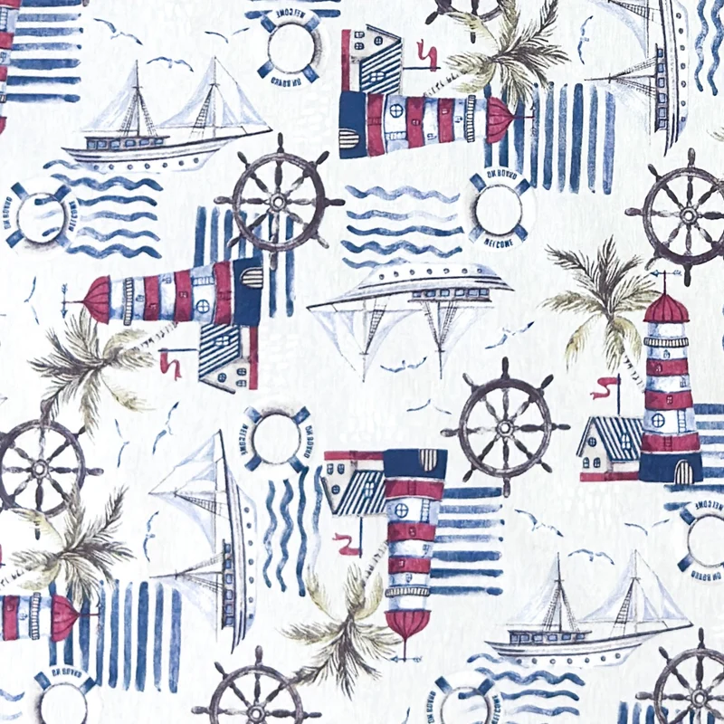 Jacquard Tischdecke aus beschichteter Baumwolle mit Fleckenschutz LIGHTHOUSE martim Leuchtturm Segelschiff eckig rund oval