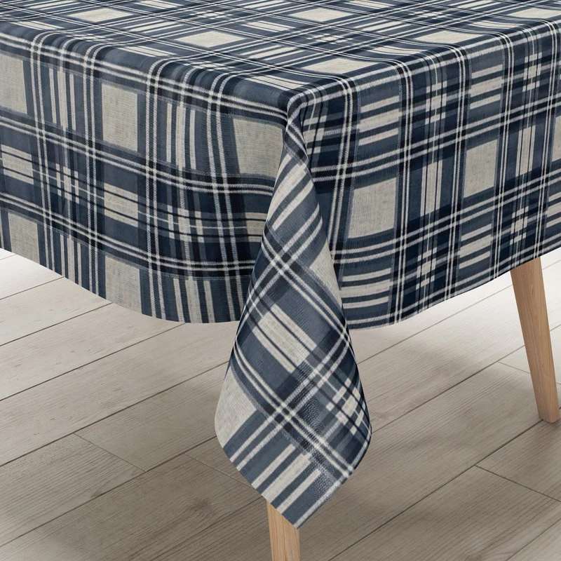 Wachstuch Tischdecke B5073-03 blau kariert Karo Landhaus eckig rund oval
